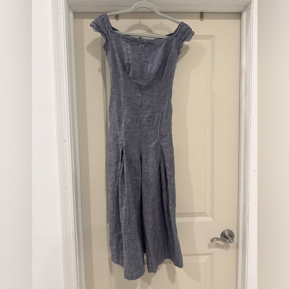 Free People Textured Blue Fabric Romper